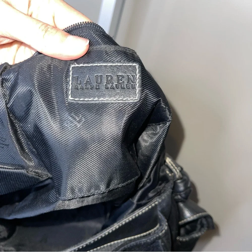 Lauren Ralph Lauren Black Leather Shoulder Bag Braided Strap Hobo Purse - Picture 7 of 7